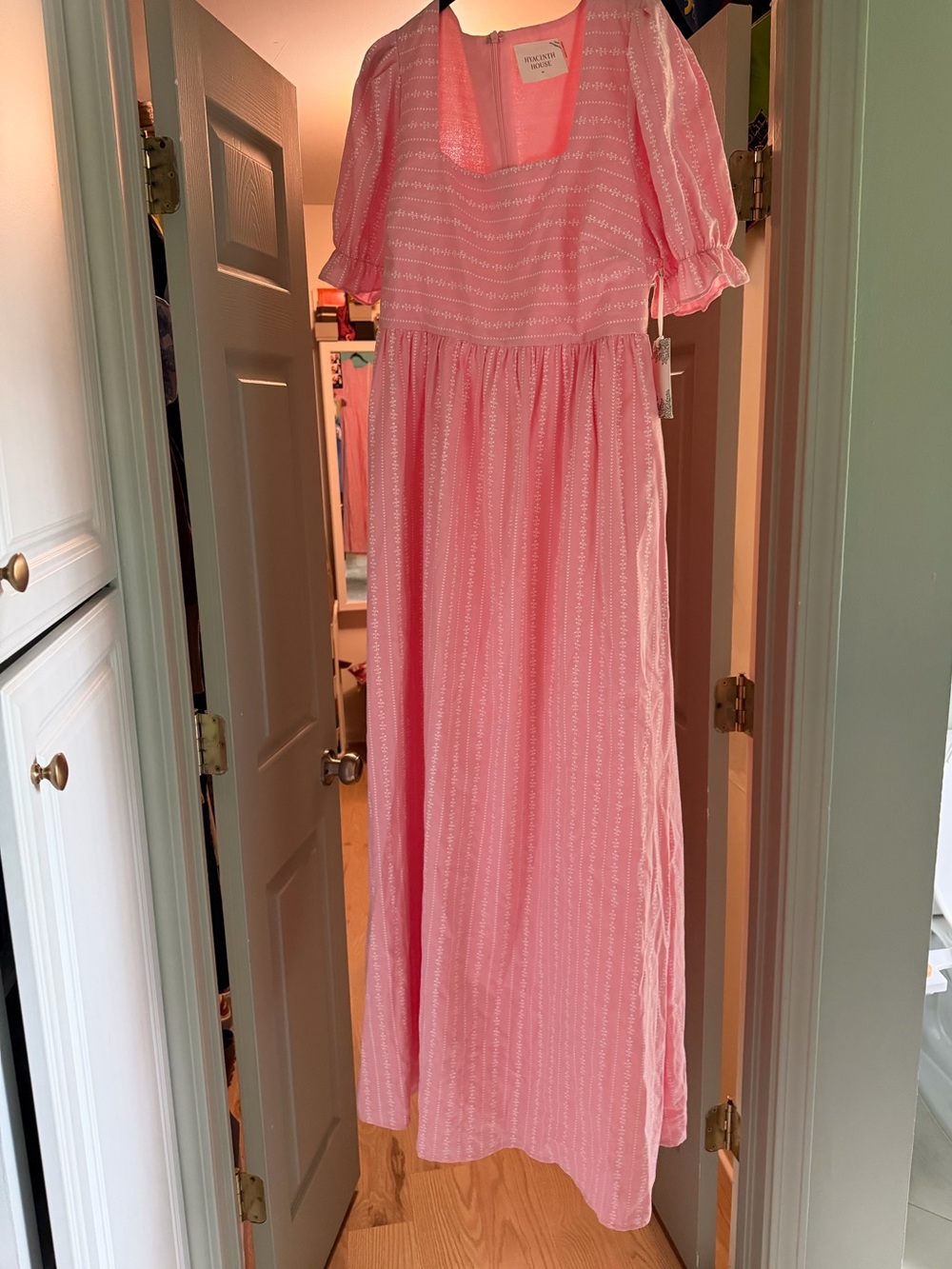 Tuckernuck Hyacinth House Pink Maxi Dress with Subtle White Stripe Pattern
